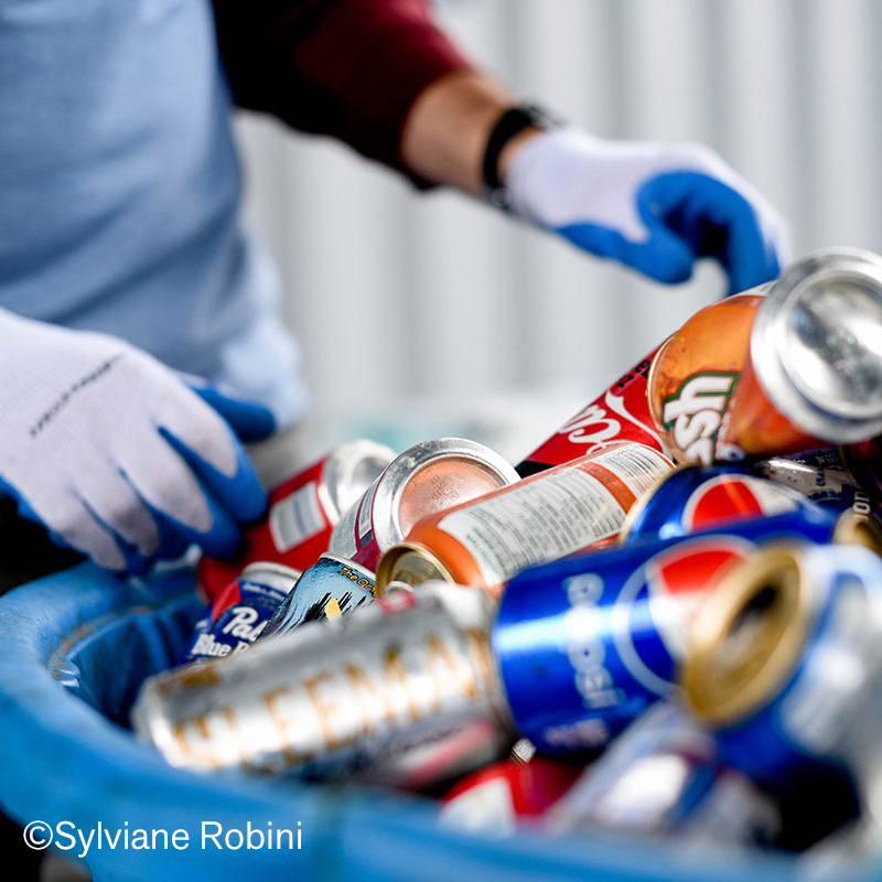 Detail image of binned cans